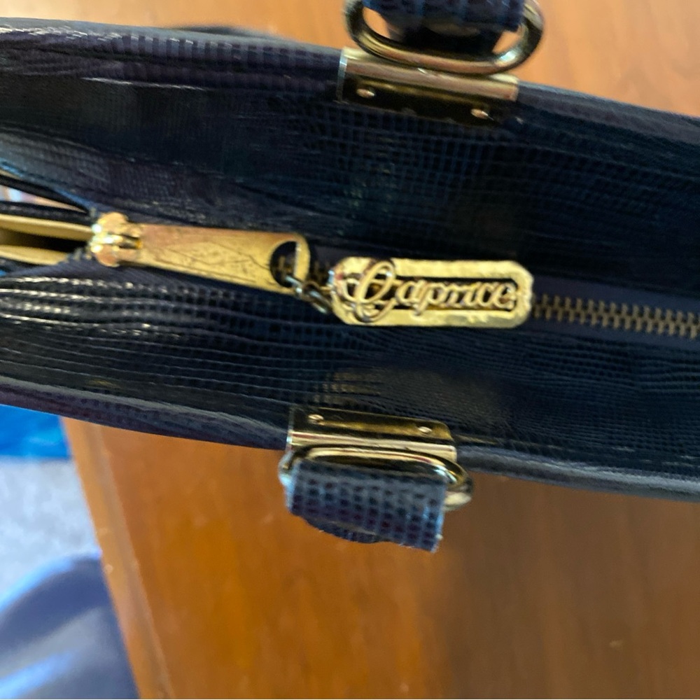 Vintage Caprice Leather Snakeskin Patchwork Navy Blue Handbag - Picture 16 of 16